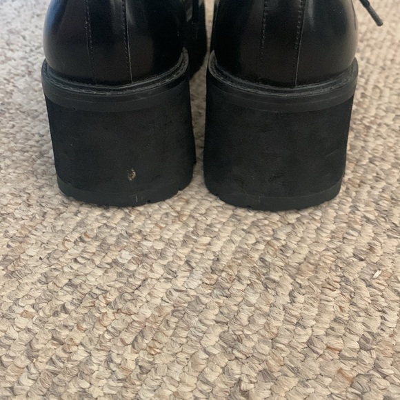 Vtg Unif black leather mega platform Oxford boho chunky heel loafer shoes sz 11 - Picture 6 of 8